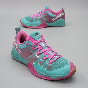 Salming Ladies 10.5 Kobra Teal Pink Court Indoor Pickleball Squash Shoe Sneakers